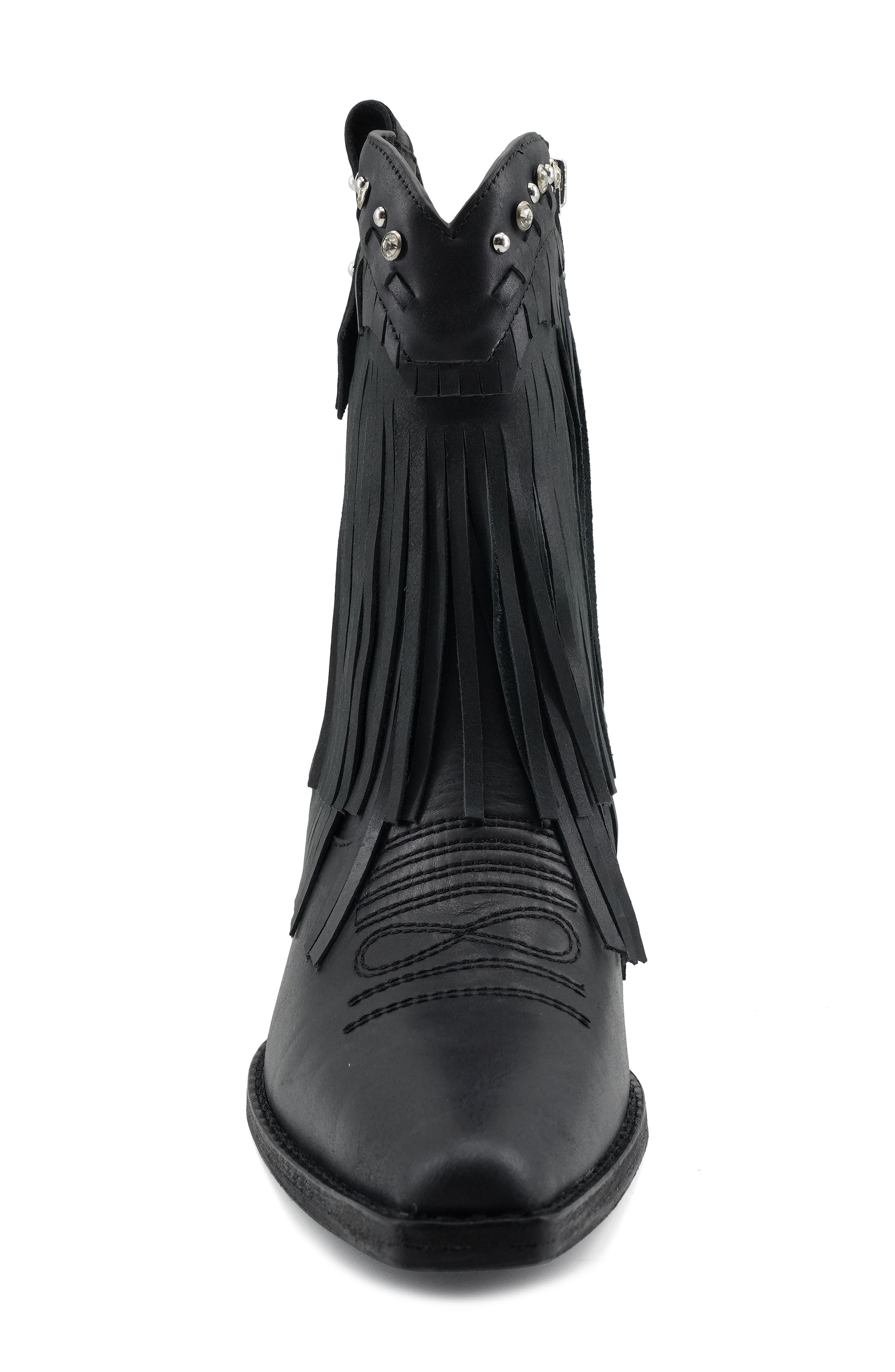 ZIGI Finlandia Fringe Western Boot, Alternate, color, Black Leather