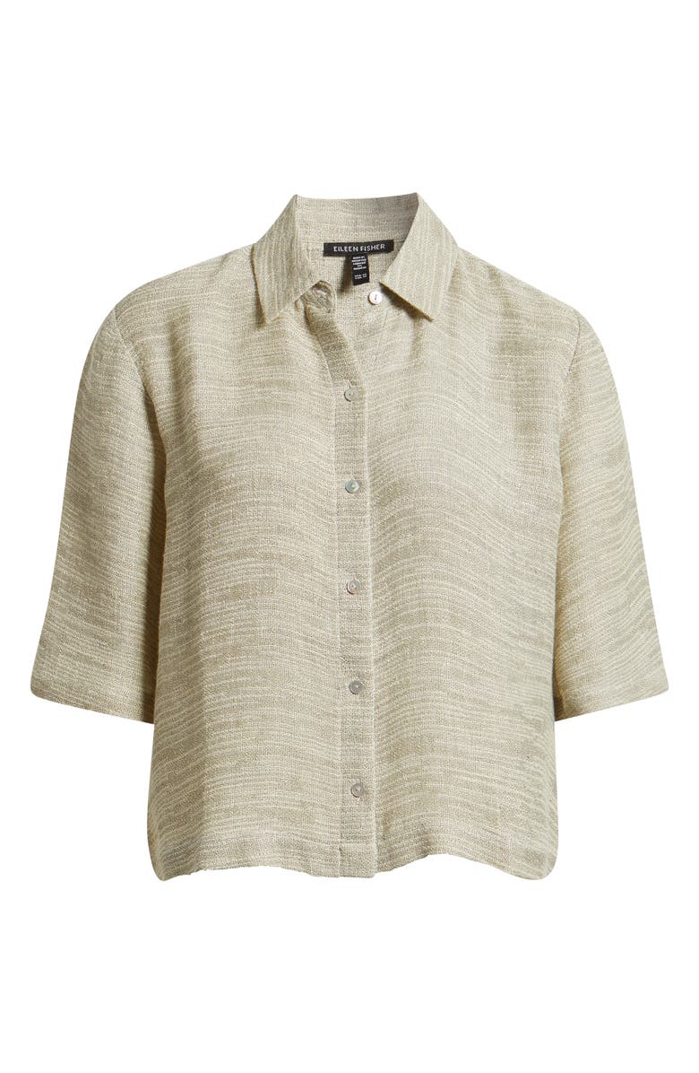 Eileen Fisher Short Sleeve Organic Linen Blend Button-Up Shirt, Alternate, color, Natural White