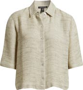 Eileen Fisher Short Sleeve Organic Linen Blend Button-Up Shirt
