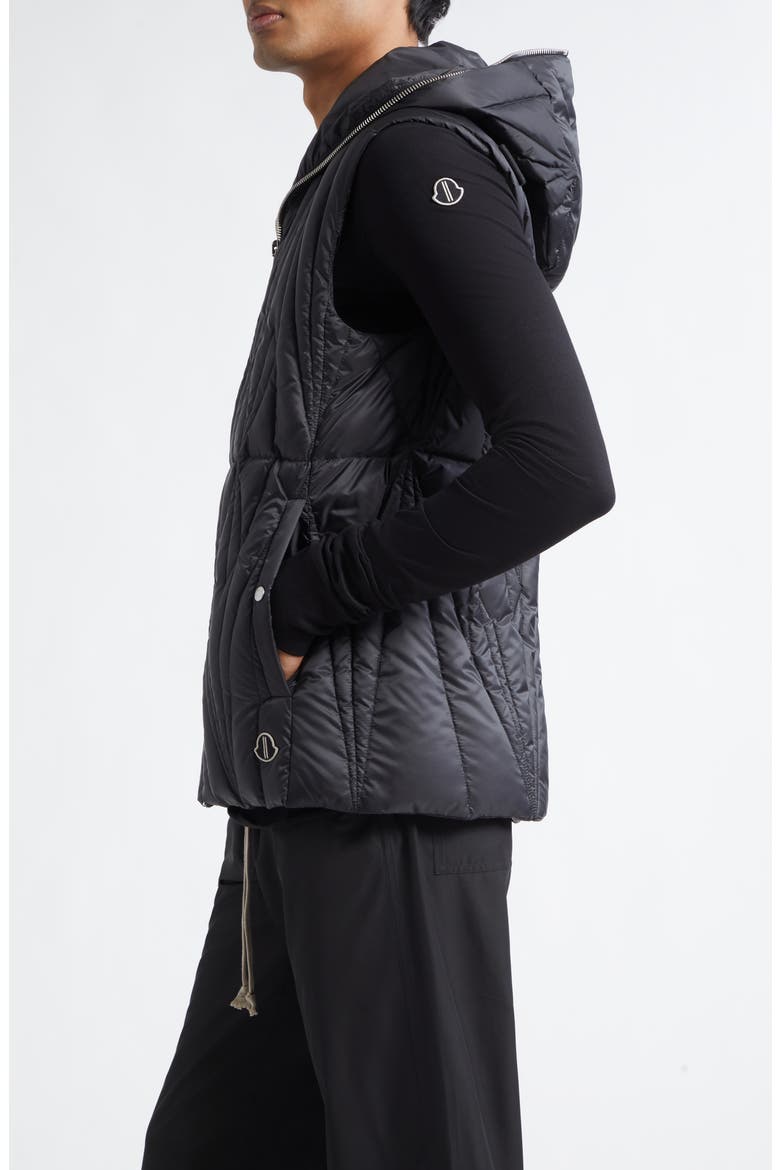 x Rick Owens Geocamo Ziplock Hooded Down Vest, Alternate, color, BLACK