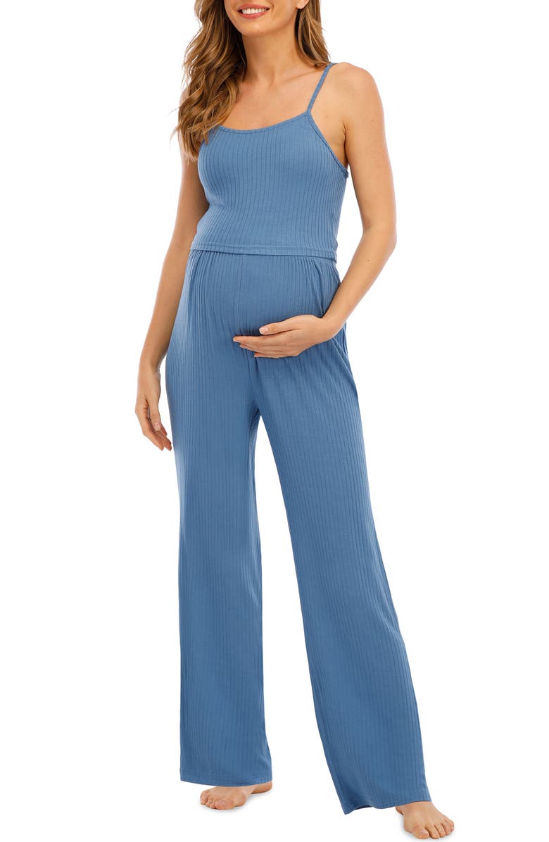Savi Mom St. Tropez Maternity Tank, Pants and Maxi Robe Set, Alternate, color,