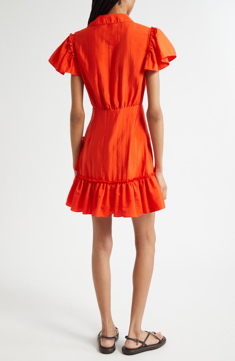 Cinq à Sept Lila Asymmetric Ruffle Taffeta Minidress, Alternate, color, Cherry Tomato