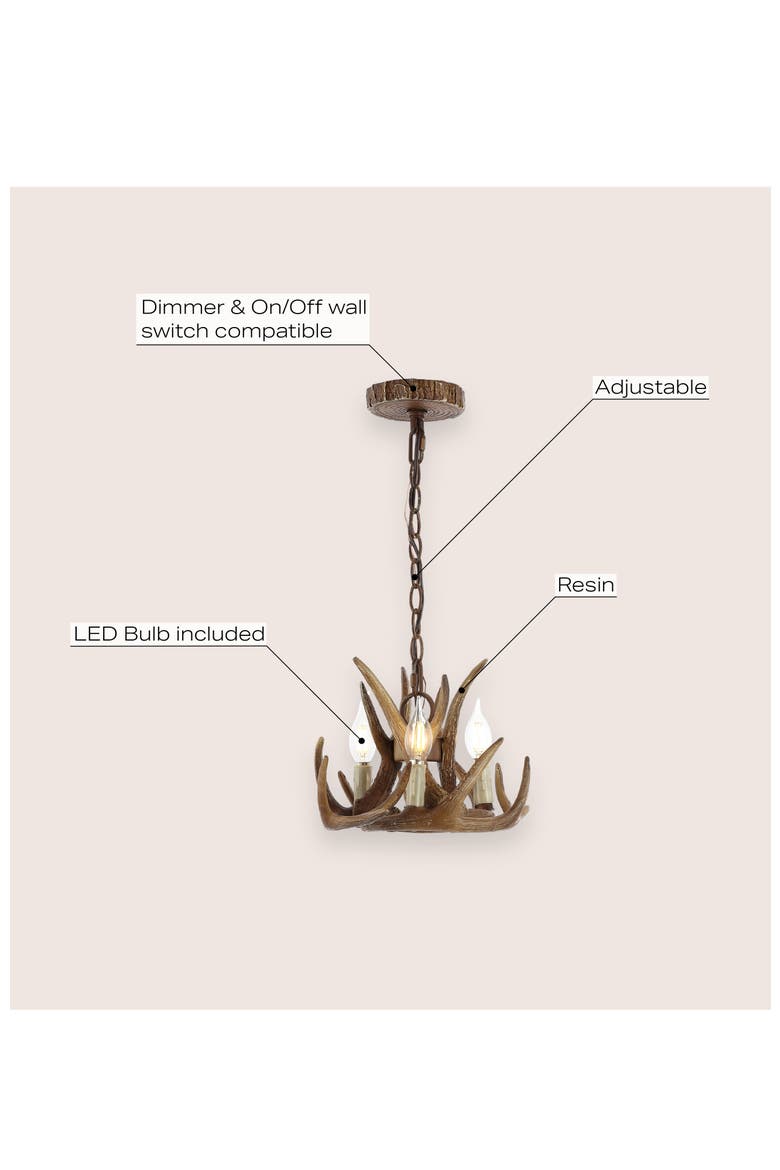 Nelle Adjustable Resin Antler 3-Light LED Chandelier, Alternate, color, Brown