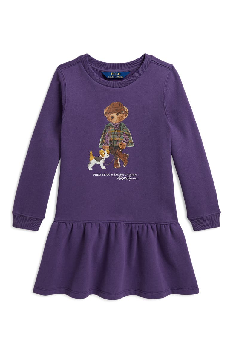 Kids' Polo Bear Fleece Dress, Main, color, PURPLE