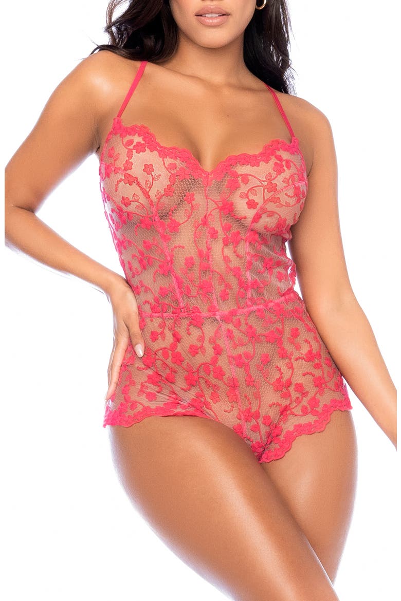 Lace Romper, Main, color, CHERRY