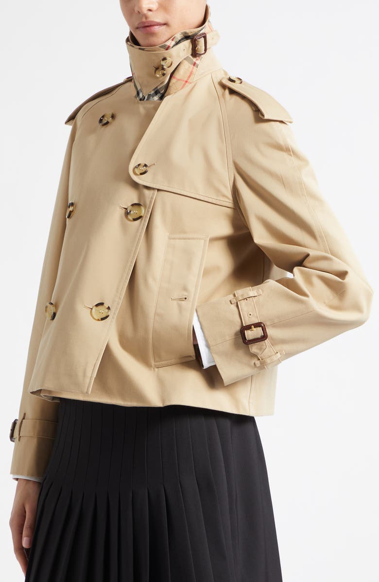 Burberry Haltye Cotton Gabardine Crop Trench Jacket, Alternate, color, Honey