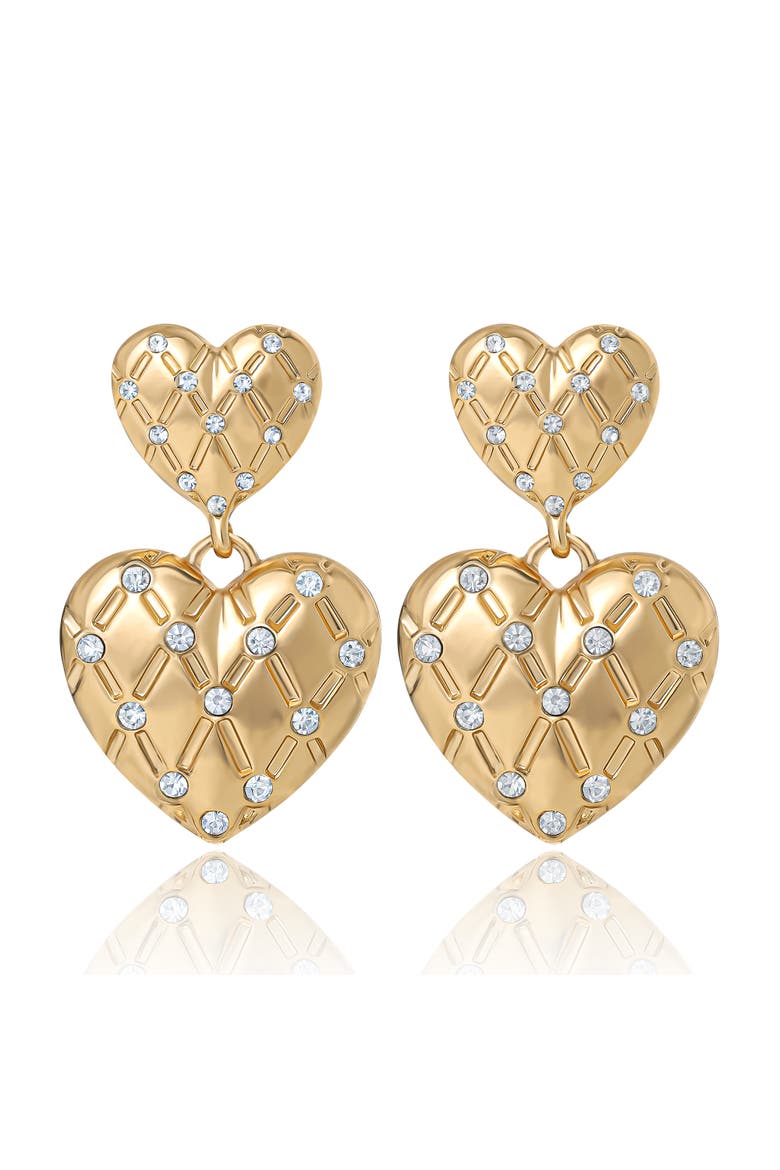 Double Heart Drop Earrings, Main, color, Gold Tone