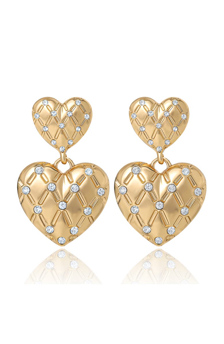 Juicy Couture Double Heart Drop Earrings, Main, color, Gold Tone