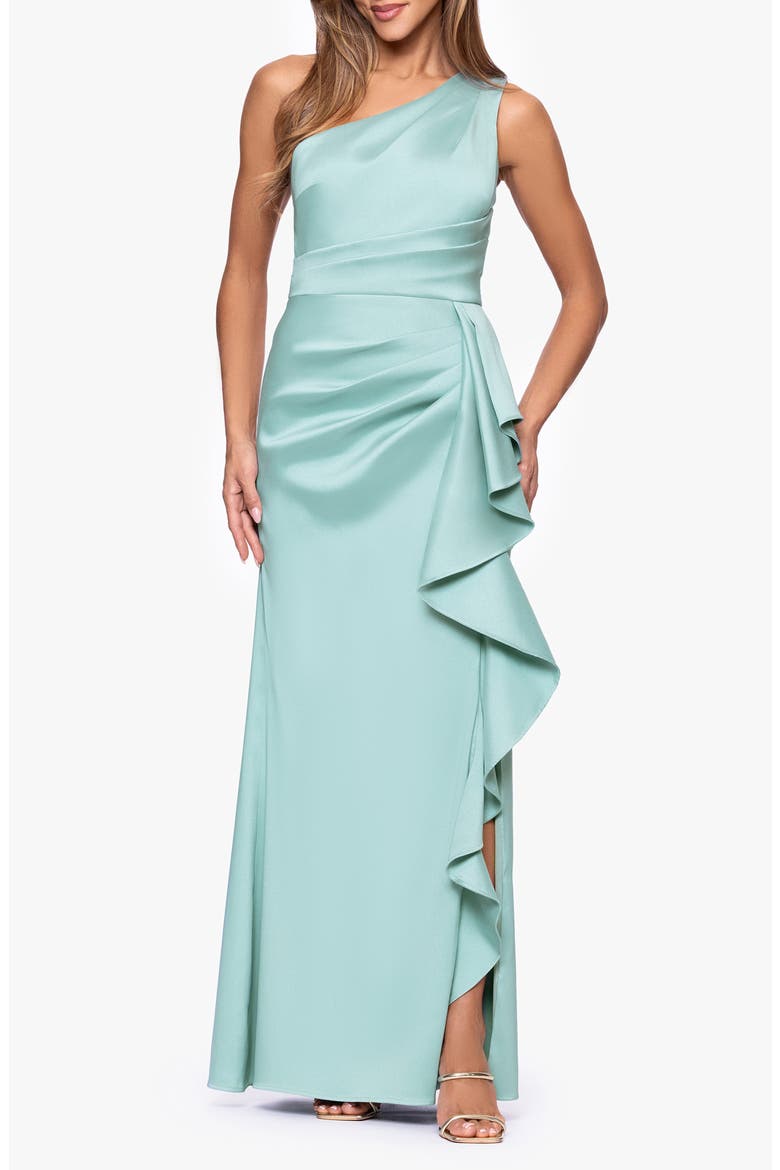 Ruffle Detail One-Shoulder Mikado Sheath Gown video
