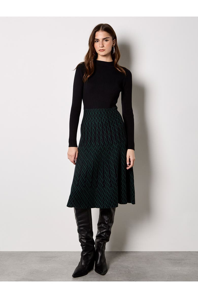 Diamond Skirt Plain Top Knit Dress, Main, color, Black