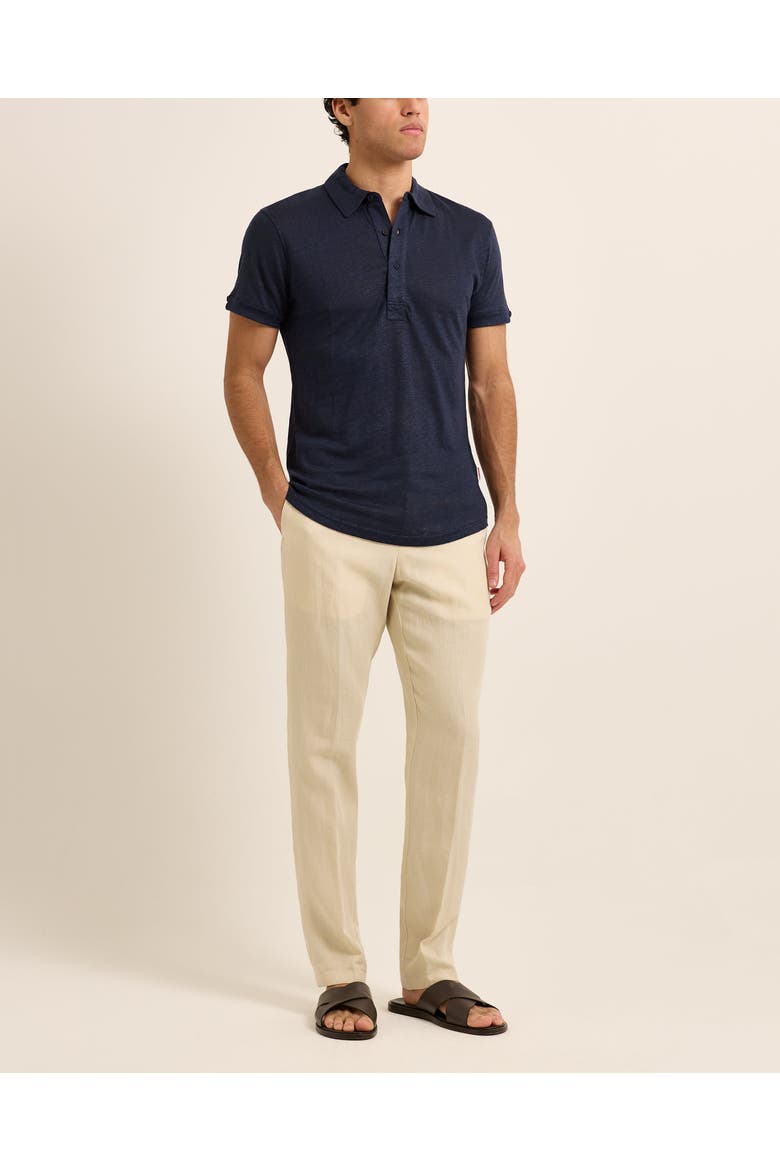 Sebastian Linen Tailored Fit Linen Polo Shirt, Main, color, Navy