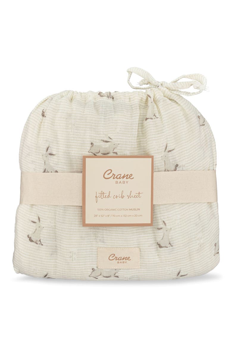 Avery Print Organic Cotton Muslin Fitted Crib Sheet, Alternate, color, BUNNY