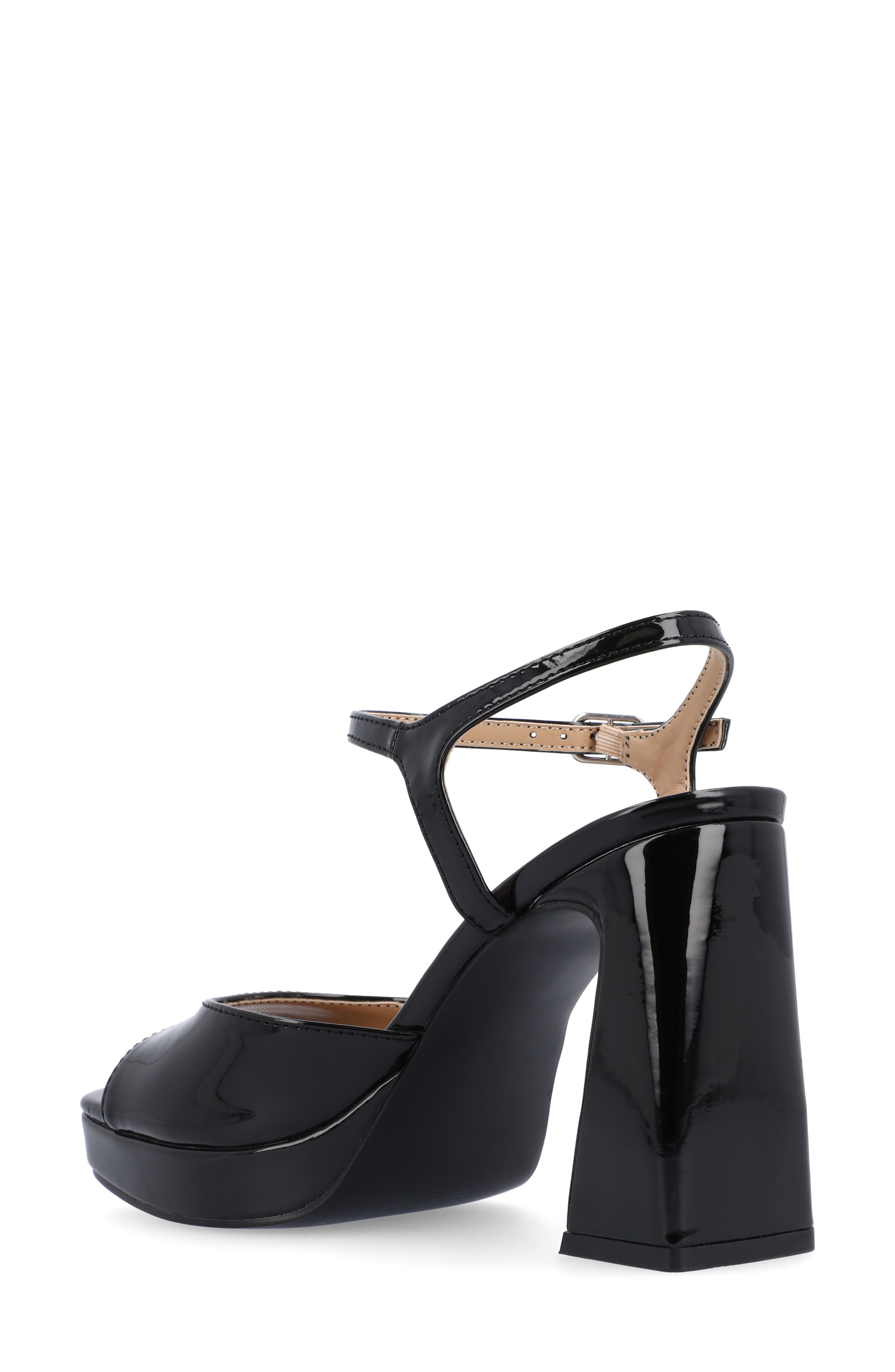 Journee Collection Ziarre Patent Block Heel Sandal, Alternate, color, Black
