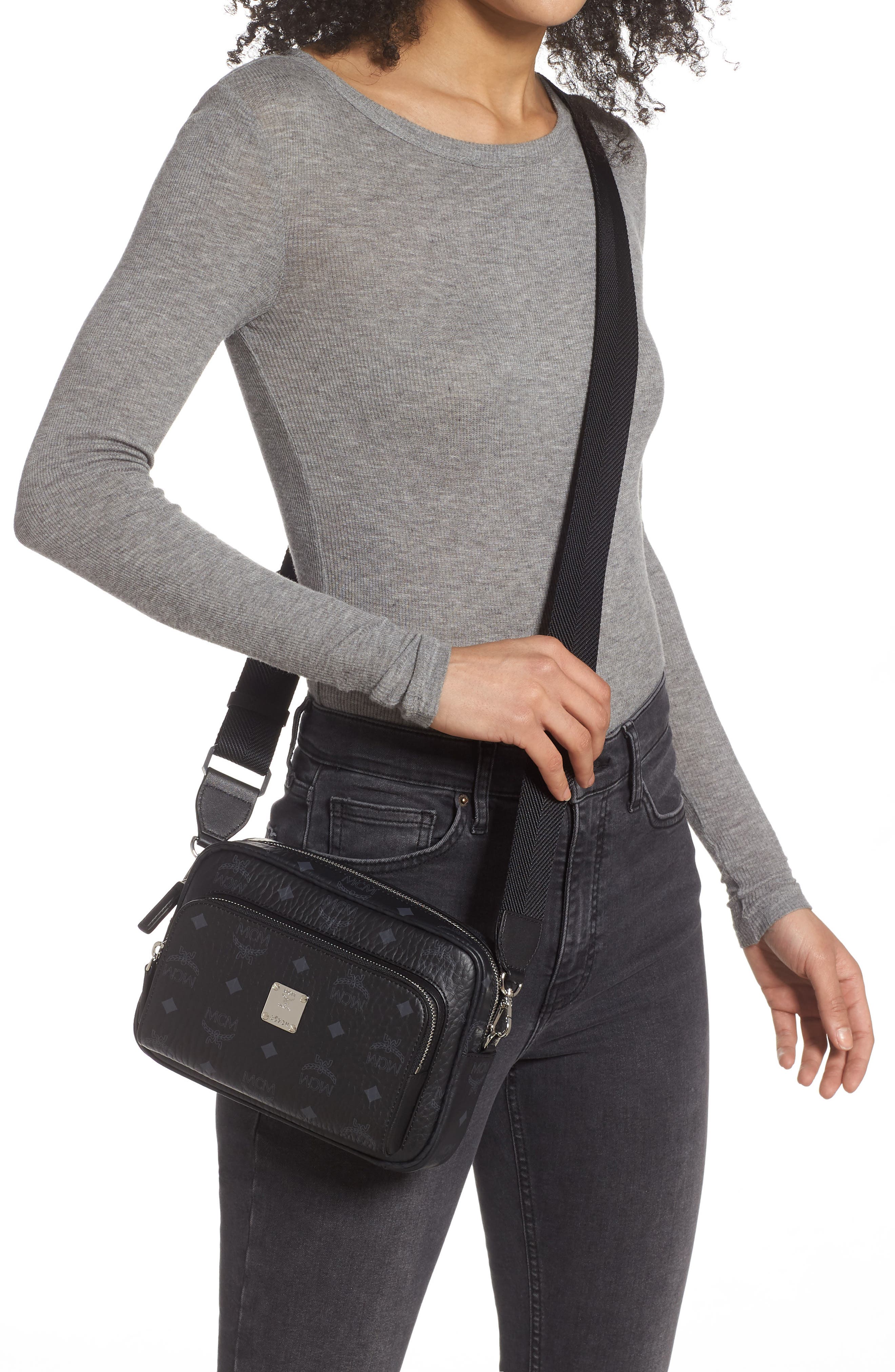 Aren Crossbody in Visetos, Alternate, color, BLACK