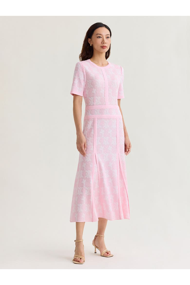 Fit & Flare Intarsia Knit Maxi Dress, Alternate, color, Cherry Blossom/White