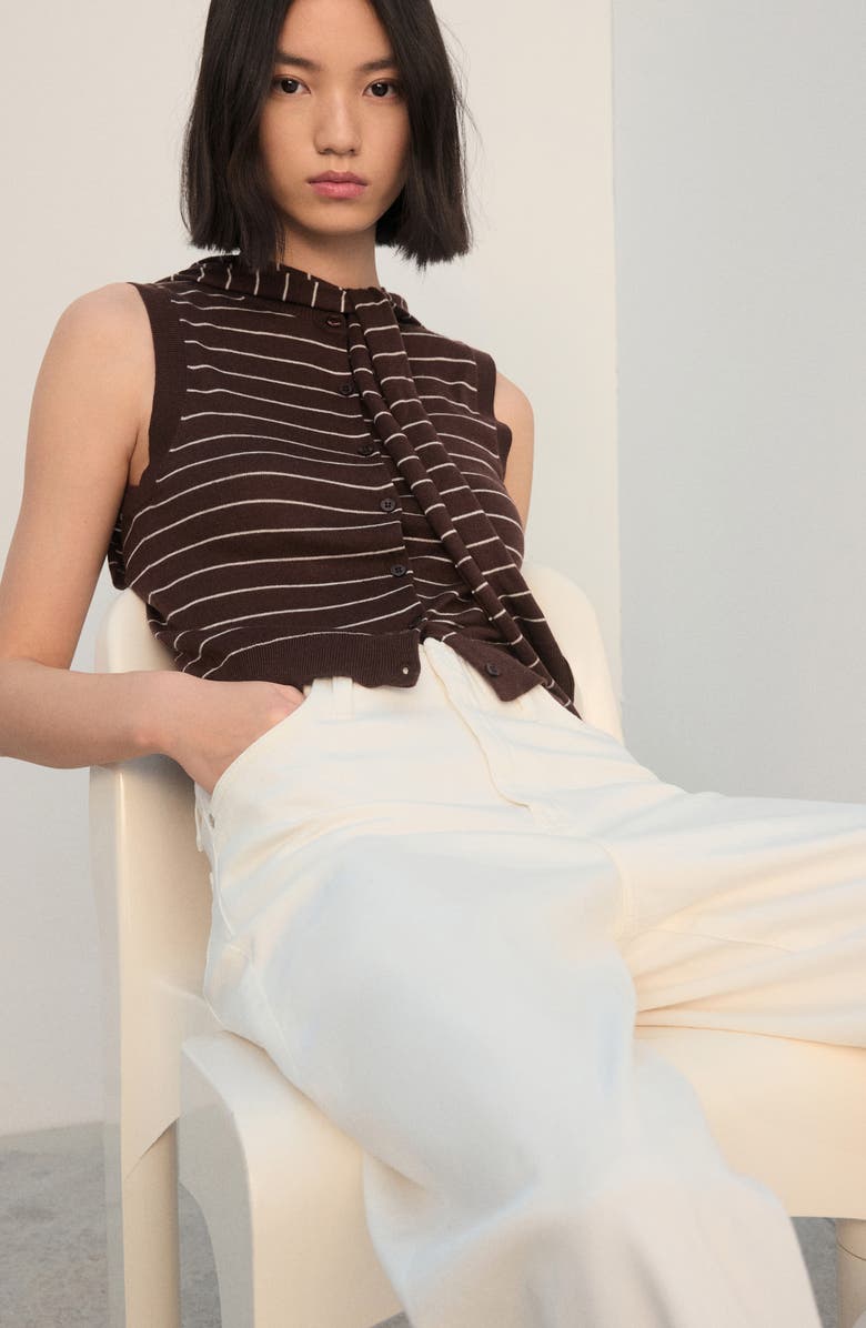 MANGO Tie Neck Sweater Vest, Alternate, color, Chocolate