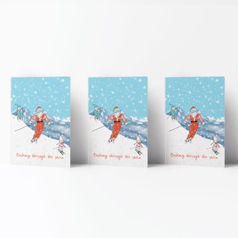 Ski Santa Winter/Holiday/Christmas Greeting Card Pack Sets