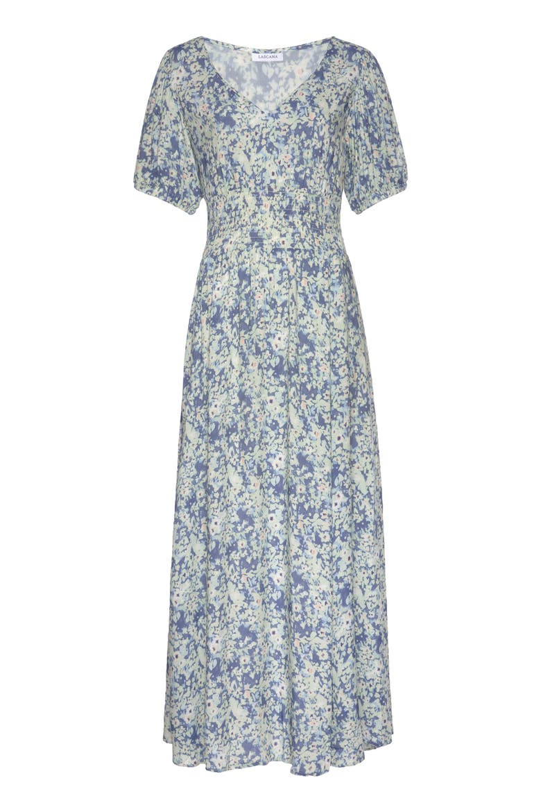 Floral Puff Sleeve Maxi Dress, Alternate, color, Navy Printed