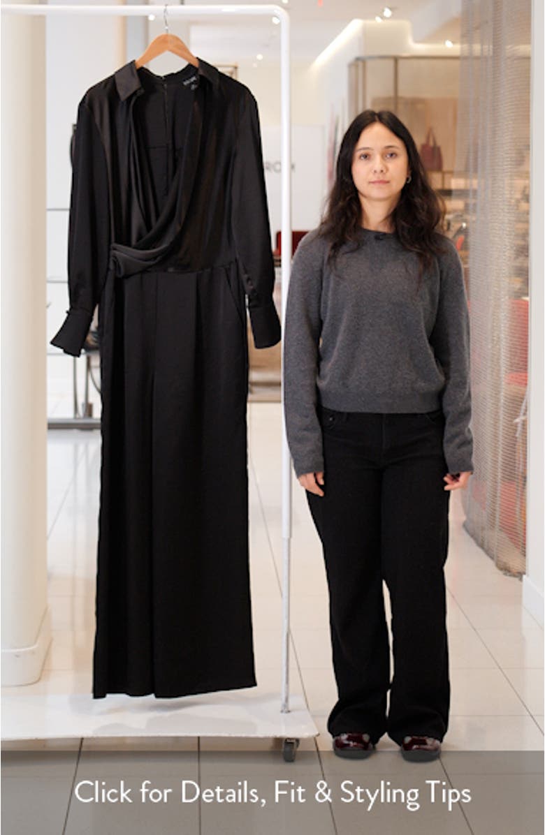 Long Sleeve Wide Leg Satin Jumpsuit, sales video thumbnail