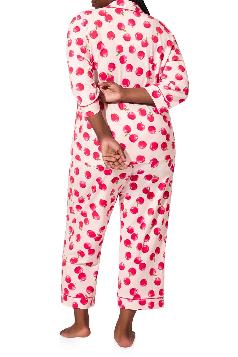 Print Long Sleeve Stretch Organic Cotton Jersey Crop Pajamas, Alternate, color, AN APPLE A DAY