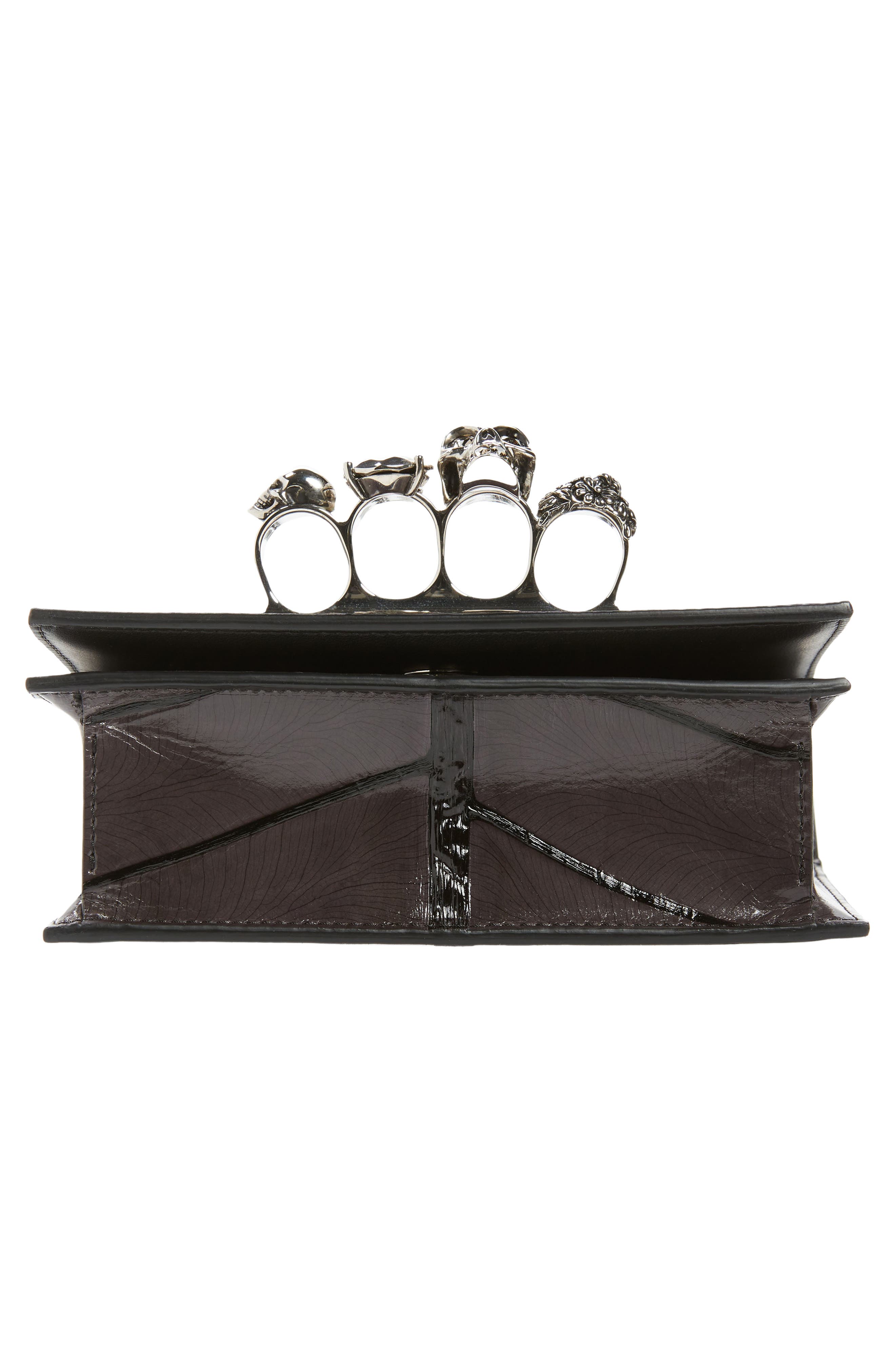 McQueen Mini Jeweled Leaf Embossed Leather Crossbody Bag, Alternate, color, 