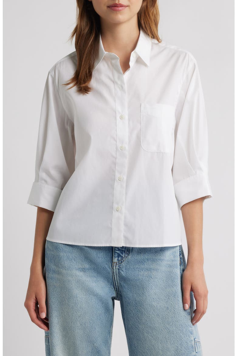 Lucia Poplin Button-Up Shirt, Main, color, WHITE