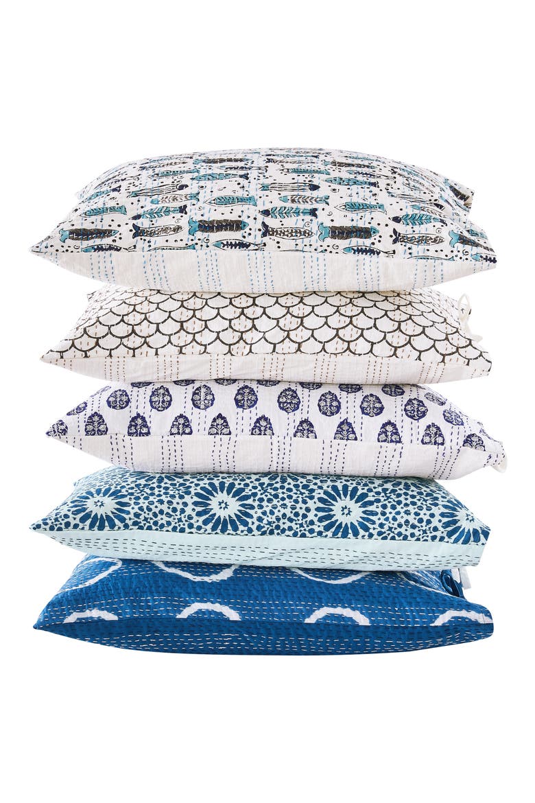 Scallop Kantha Set of 2 Cotton Shams, Alternate, color, INDIGO