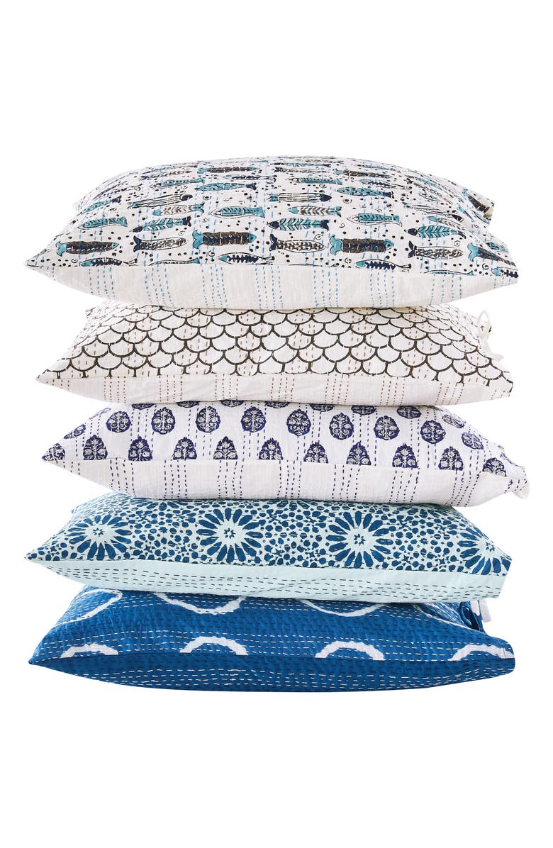 MELANGE HOME Scallop Kantha Set of 2 Cotton Shams, Alternate, color, Indigo