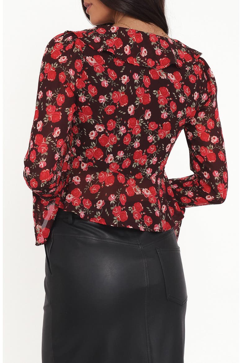 Aveline Ruffle Tie Front Chiffon Top, Alternate, color, BROWN FLORAL