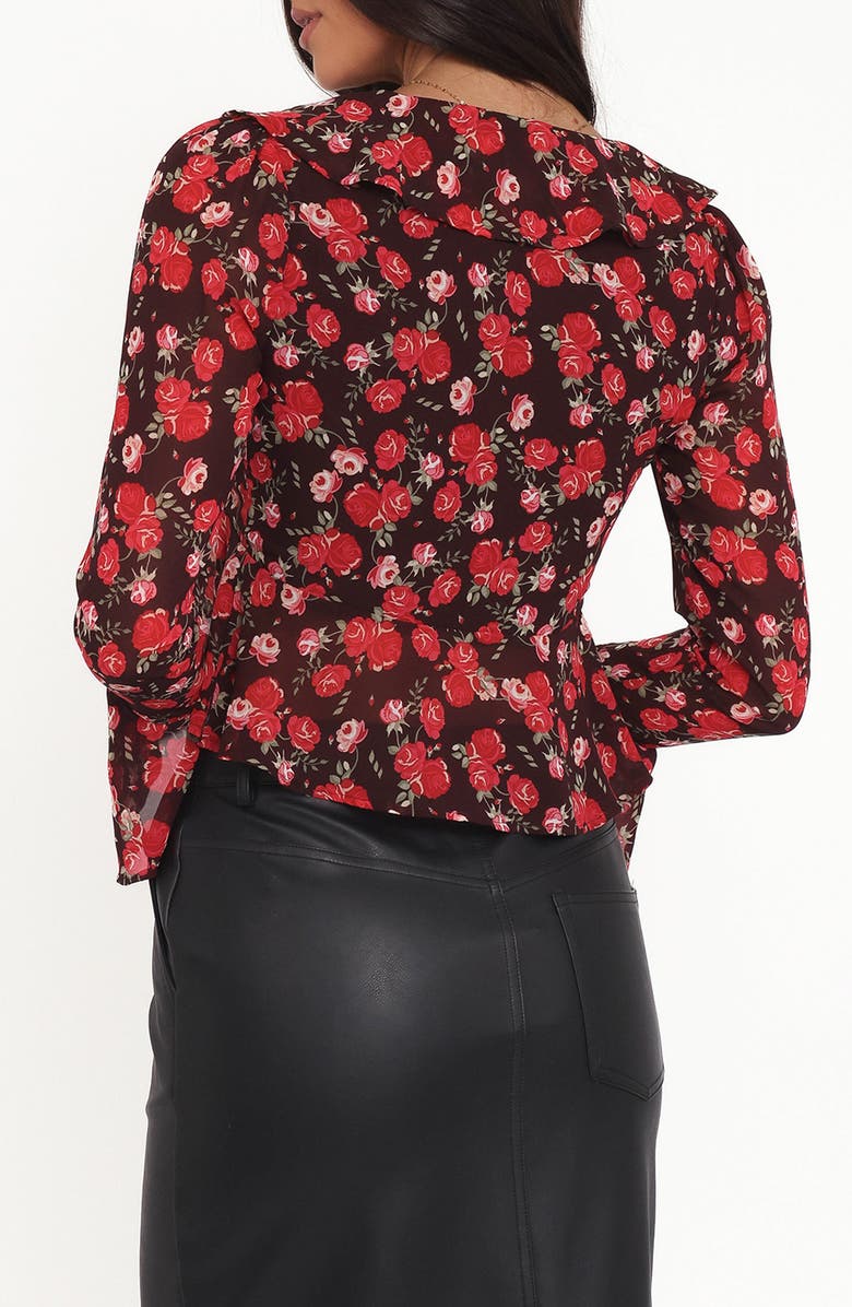 Petal & Pup Aveline Ruffle Tie Front Chiffon Top, Alternate, color, Brown Floral