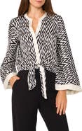 Halogen® Stripe Bell Sleeve Tie Front Button-Up Top