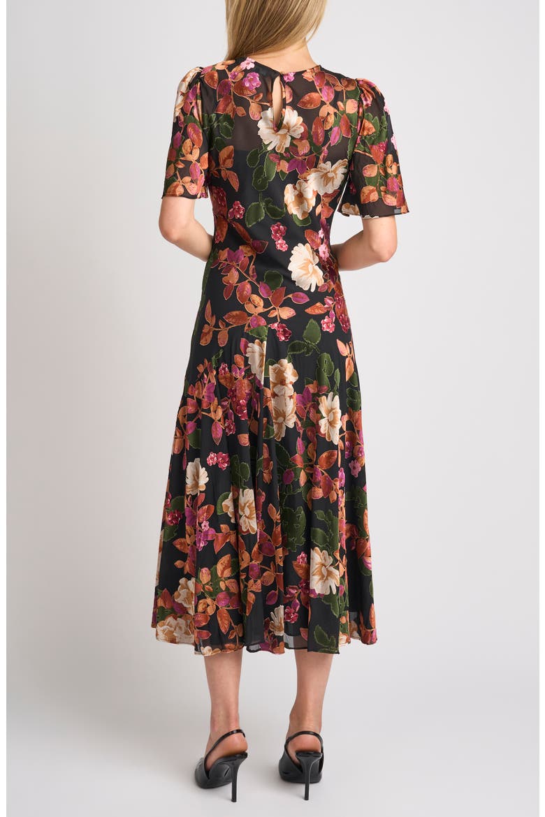 Thera Floral Midi Dress, Alternate, color, RICH BLACK