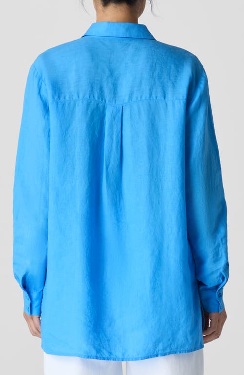Eileen Fisher Classic Linen Long Sleeve Shirt In Azure In Azure