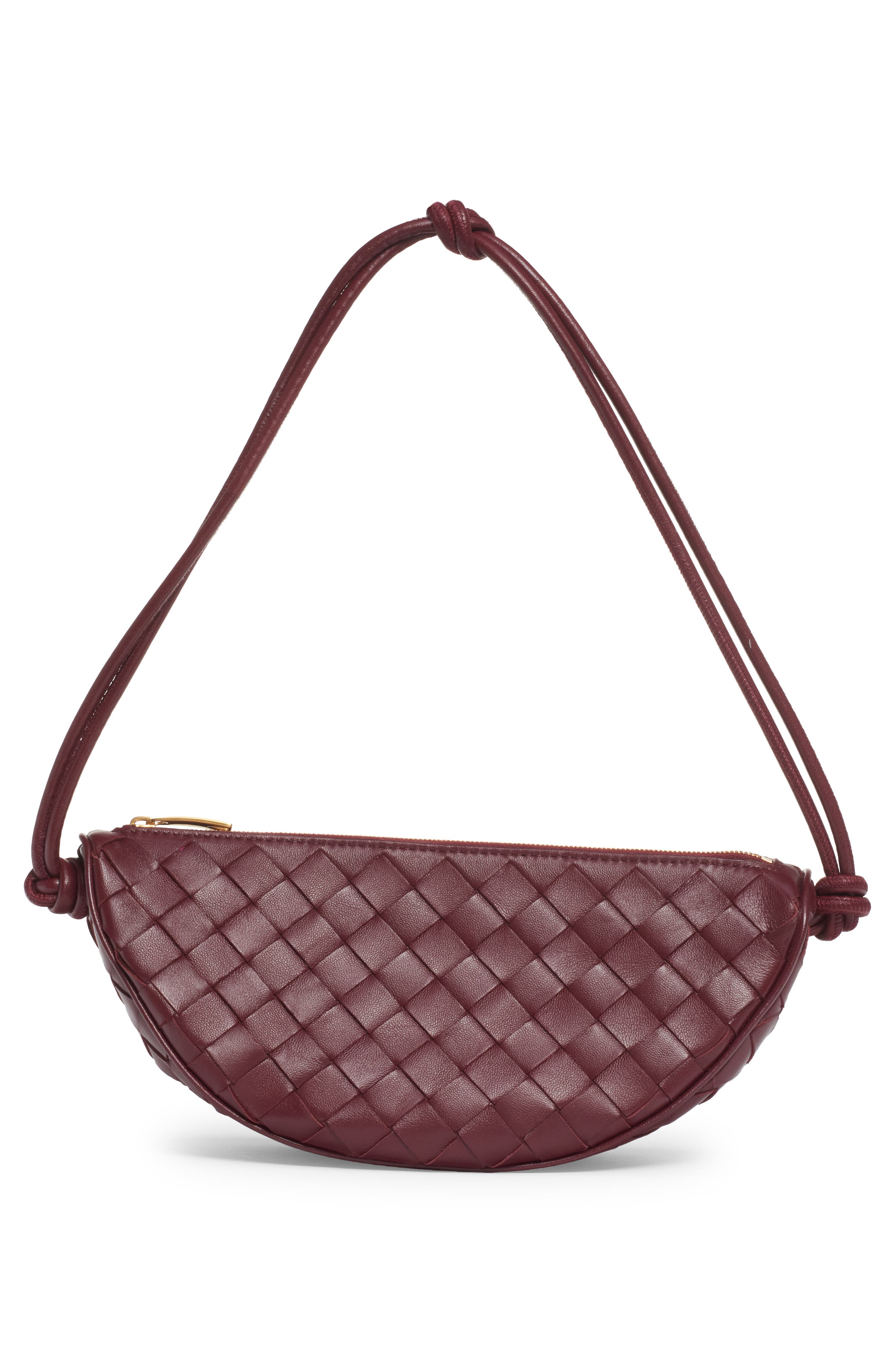 Half Moon Intrecciato Leather Pouch, Alternate, color, 2247 BAROLO-GOLD