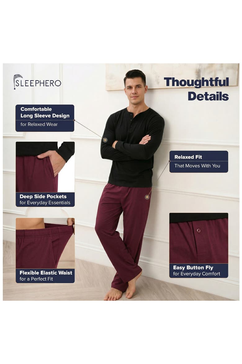 Knit Pajamas, Alternate, color, BLACK WITH BURGUNDY