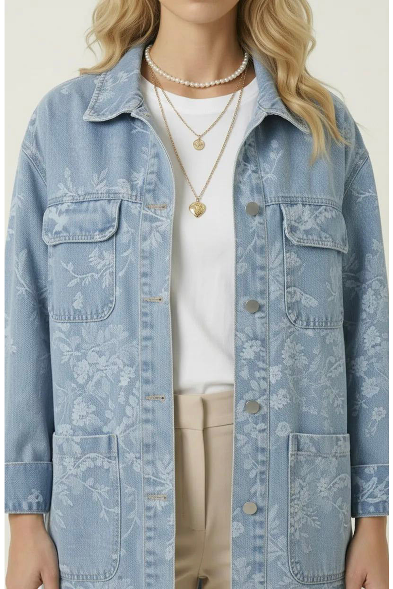 Floral Jacquard Denim Jacket, Alternate, color, Light Blue