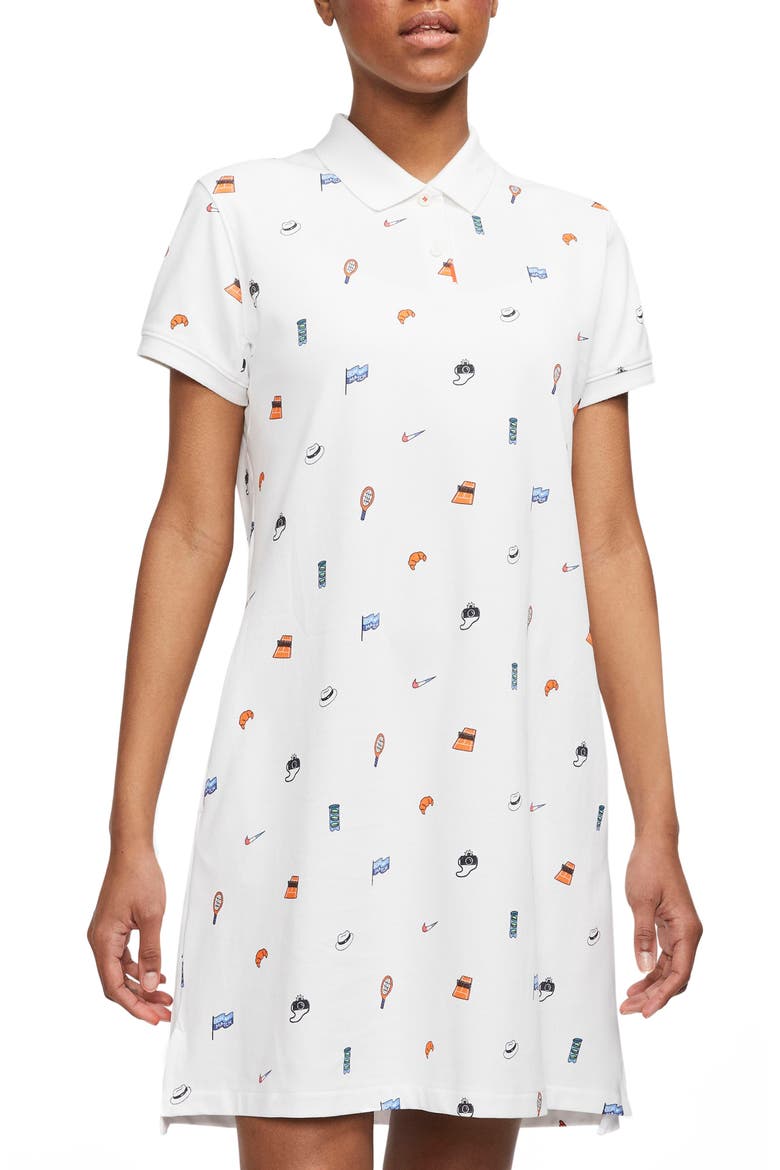 Dri-FIT Print Polo Dress, Main, color, WHITE/ BRILLIANT ORANGE