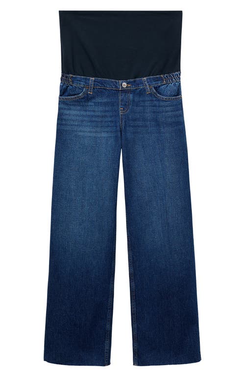 Mango Over The Bump Raw Hem Wide Leg Maternity Jeans In Blue