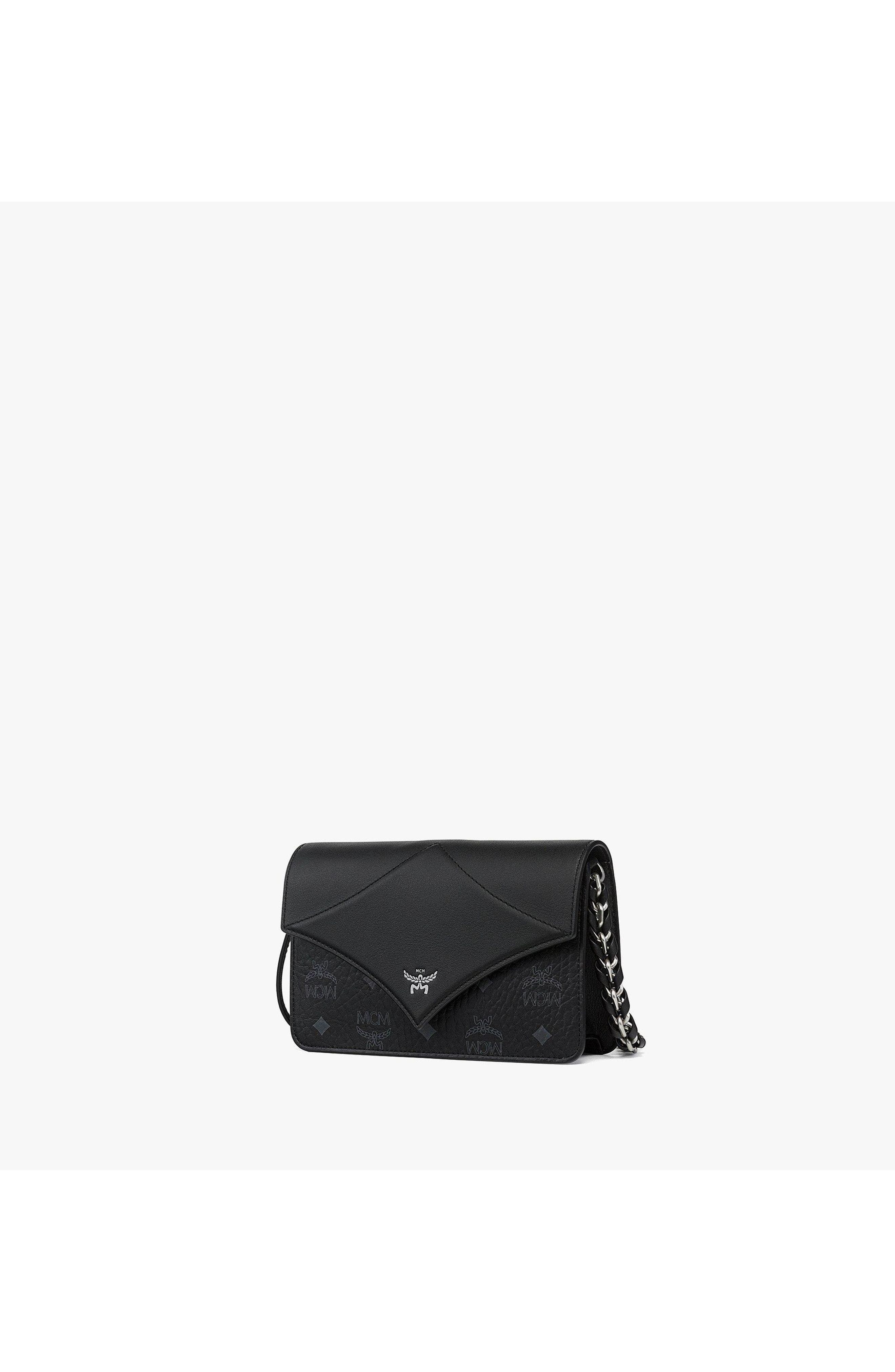MCM Mini Diamond Shoulder Bag in Visetos Leather Mix, Alternate, color, Black