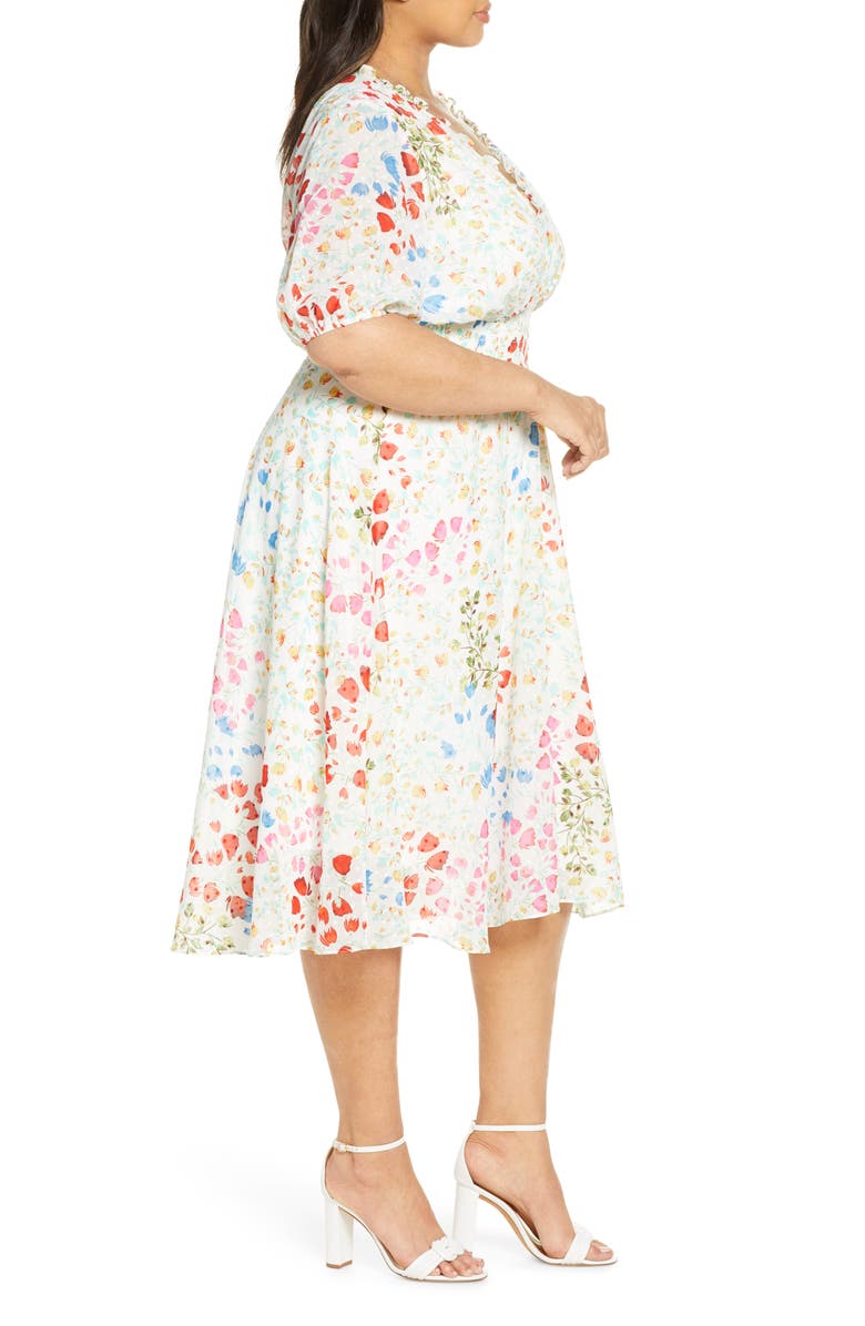 Maison Tara Smocked Floral Clip Dot Chiffon Dress, Alternate, color,
