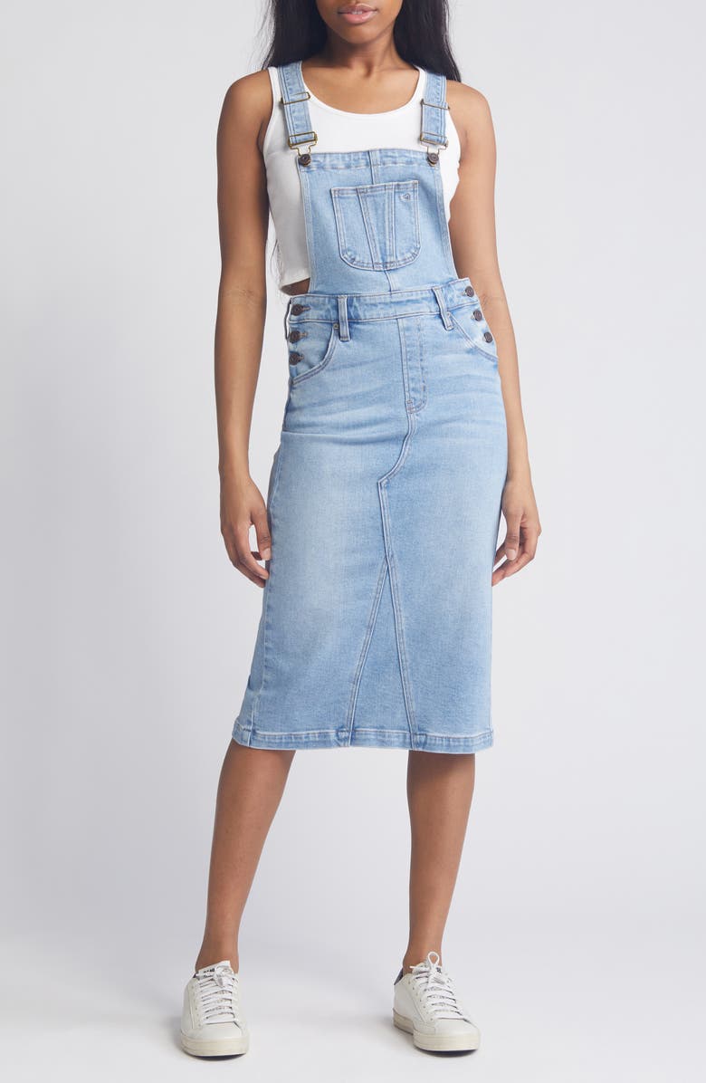 HIDDEN JEANS Midi Denim Skirtall, Main, color, Medium Wash
