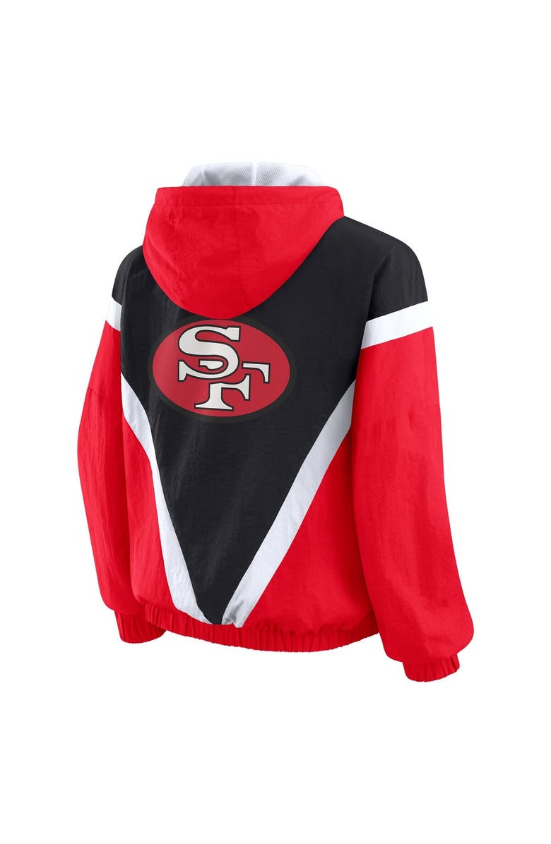 WEAR by Erin Andrews Women's WEAR by Erin Andrews Black/Scarlet San Francisco 49ers Retro Crinkle Full-Zip Hoodie Windbreaker, Alternate, color, Black
