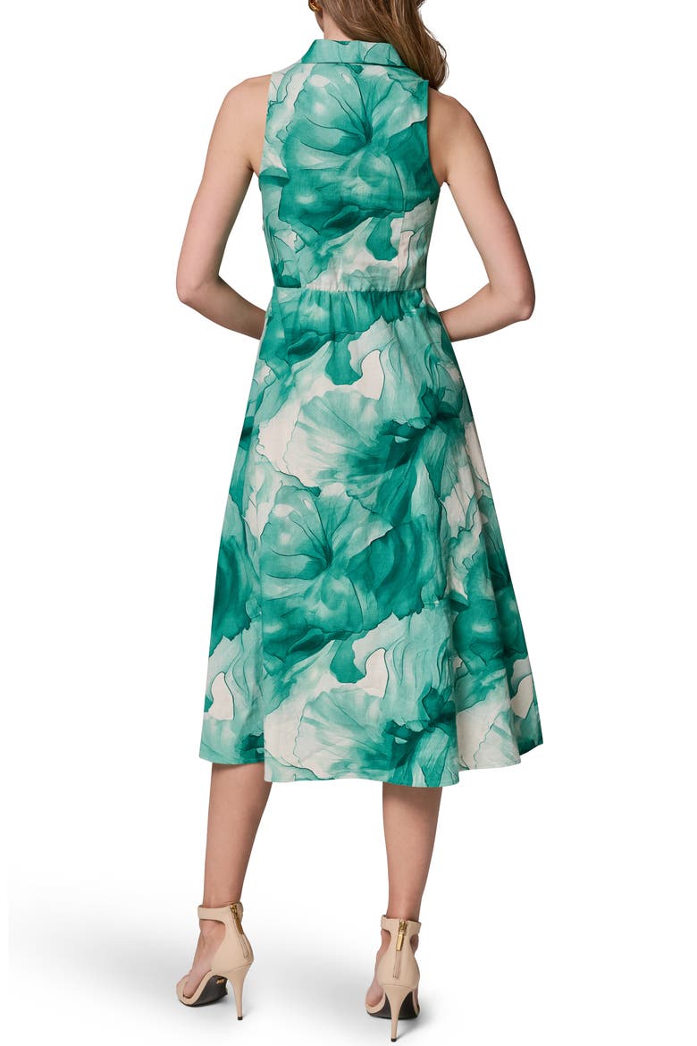 Floral Print Linen Blend Midi Dress, Alternate, color, LAWN MULTI