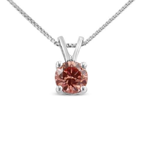 10K Gold 1/4 Cttw Colored Grown Diamond Solitaire Pendant Necklace