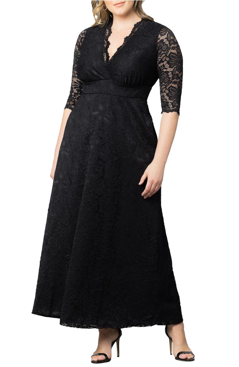 Kiyonna Maria Lace Evening Gown, Main, color, Onyx