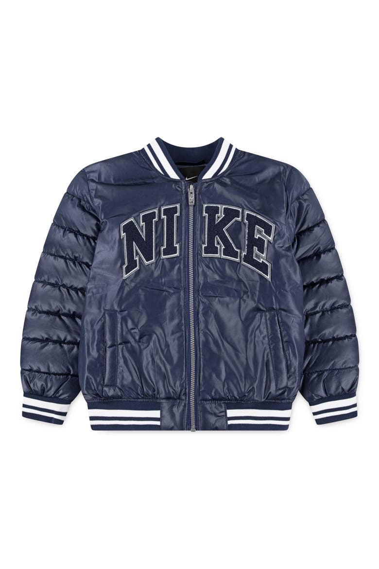 Kids' Puffer Baseball Jacket, Main, color, MIDNIGHT NAVY