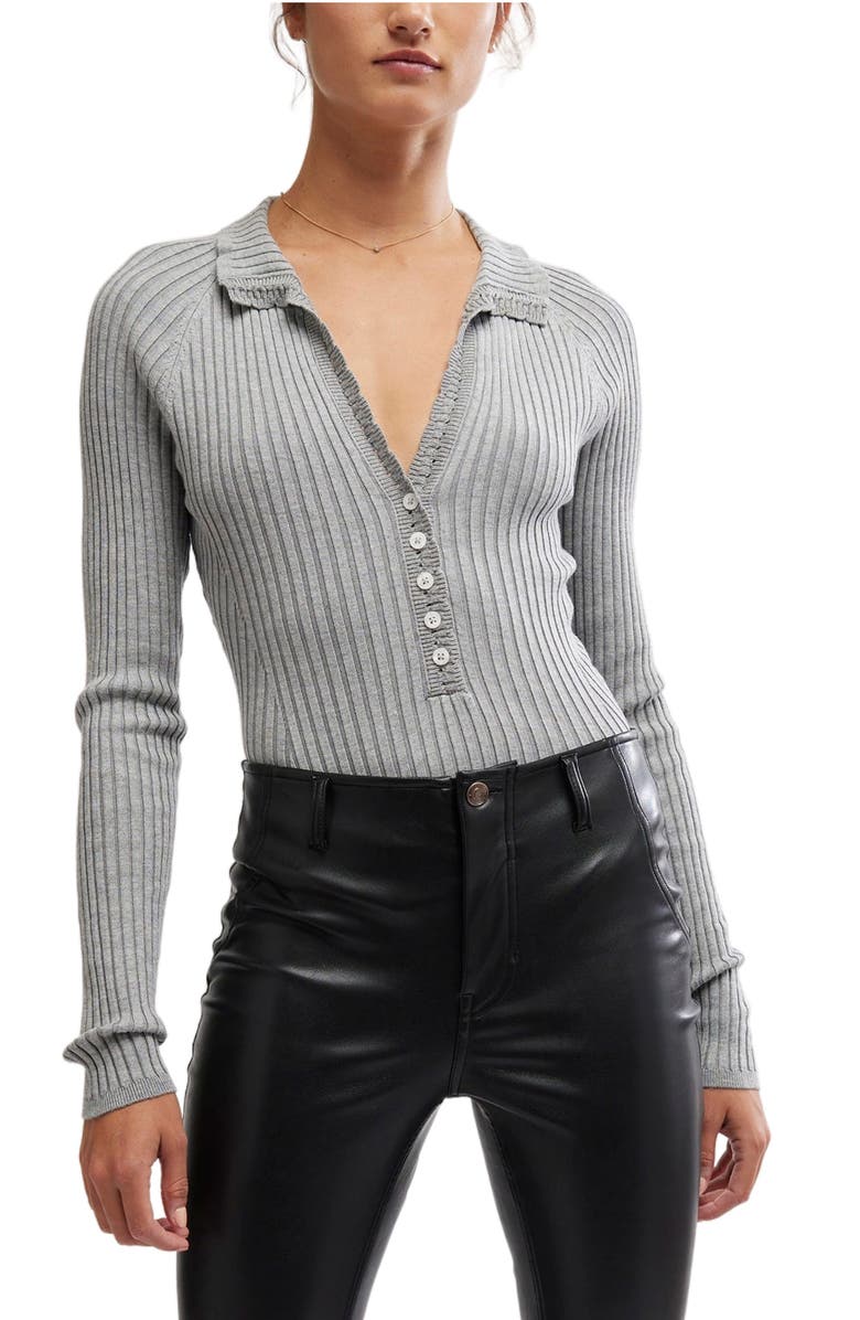 Free People Ready for It Long Sleeve Bodysuit, Main, color, Grey