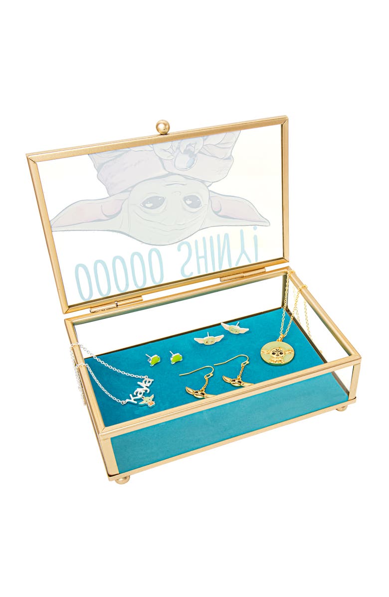 Star Wars The Mandalorian Grogu OOOOO SHINY! Gold Trim Glass Jewelry Box, Alternate, color, Multi