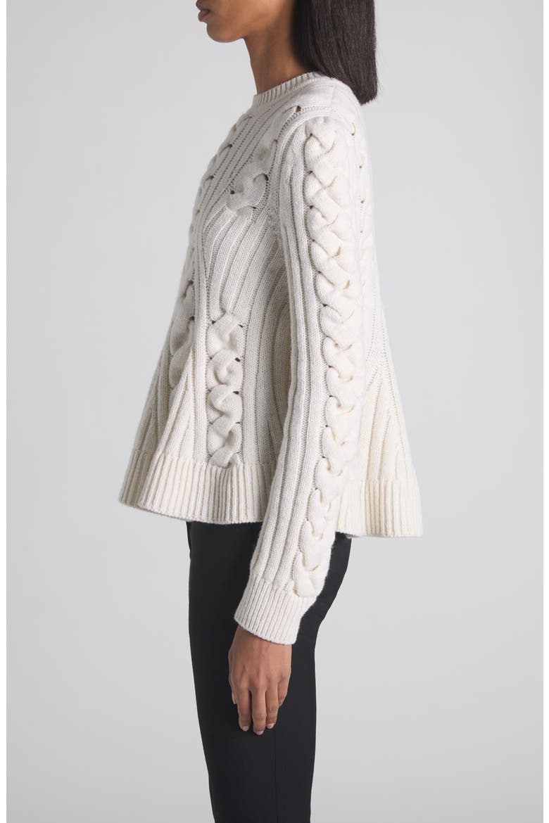 Cable Knit Peplum Sweater, Alternate, color, IVORY