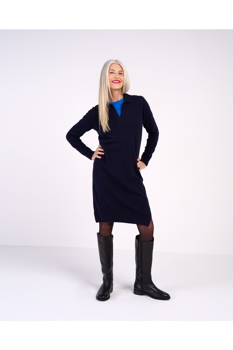 Trophy Neck Wool Shirt Dress, Alternate, color, Dark Navy